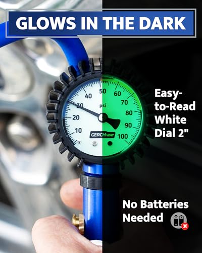 Tire Inflator with Pressure Gauge — Air Chuck with Gauge for Air Compressor - color: Blue (White Dial)
