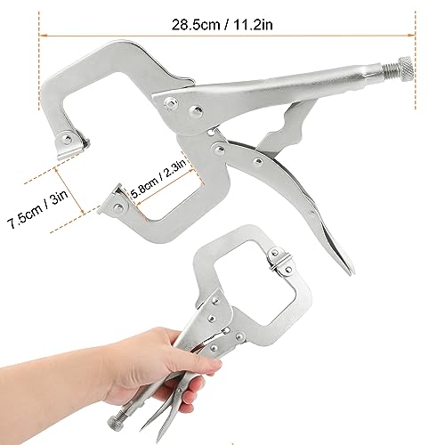 4 Pack 11 Inch C Clamp Locking Pliers,Locking C Clamp, Adjustable Nickel Plated C Pliers For Wood Working, Welding, Electrician Maintenance and more, by GENHAKON - size: 4 Pack 11 Inch