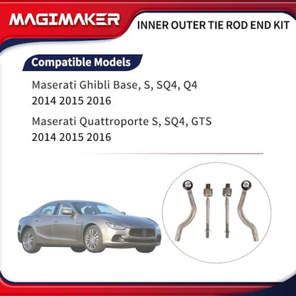Inner Outer Tie Rod End Kit Compatible with Maserati Ghibli Base S SQ4 Q4, Quattroporte S SQ4 GTS 2014 2015 2016 Left & Right 4PCS Replace 673000005 673000006