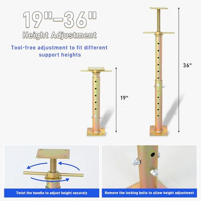 2PCS House Floor Jacks for Leveling,19"-36" Adjustable Screw House Jack Post Pole for Lifting, Heavy Duty Steel Telescoping Jacks Post for Beam Roof Joists Leveling, Crawlspace and Basement Support