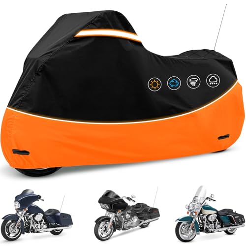 Motorcycle Cover Heavy Duty 420D Oxford Fits Harley Road King, Road Glide, Street Glide, Electra Glide, Heritage Classic, Low Rider ST, Fits Motorcycles Up to 107" - size: 107"-Side Box