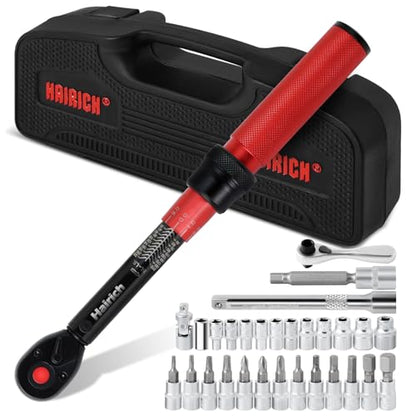 Hairich Torque Wrench Bicycle,1/4 inch drive 2.3-24.9 N.M/20-220IN.LB, Bike Torque Wrench Set,30PCS Click Torque Wrenches with 1/4 Ratchet Wrench, Extension Bar, Sockets for Bicycle - size: 30PCS 1.67-18.33 FT.LB