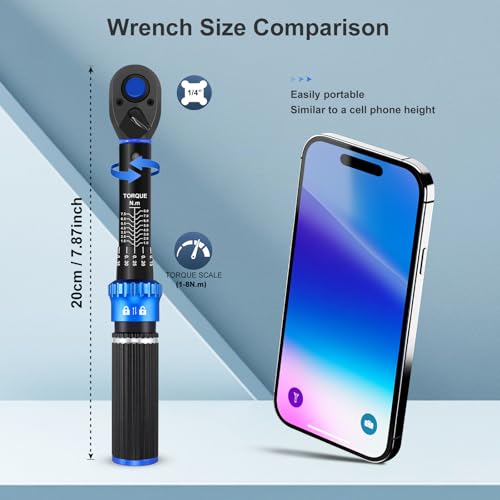 1/4" Drive Small Torque Wrench 1-8 Nm (8.85-70.8 in lb) ±3% Precision, Dual-Direction 72-Tooth Click Low Torque Wrench for Bicycle, Electronics, Small Engine Repair, and Delicate Fasteners - size: 1/4" 1-8nm