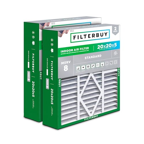 Filterbuy 20x20x5 Air Filter MERV 8 Dust & Allergy Defense (2-Pack) - style: 20x20x5 (Actual: 20.25 x 20.75 x 5.25)