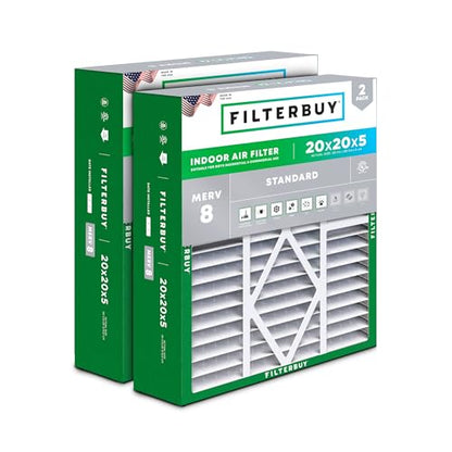 Filterbuy 20x20x5 Air Filter MERV 8 Dust & Allergy Defense (2-Pack) - style: 20x20x5 (Actual: 20.25 x 20.75 x 5.25)