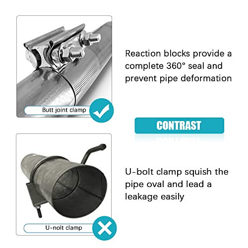 2.75" 2.75 Inch Exhaust Clamp Butt Joint Band Clamp Sleeve Coupler Stainless Steel 2 3/4 Inch for Exhaust Pipes, Mufflers and Catalytic Converters (2 PCS) - size: 2.75"