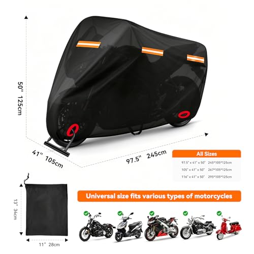 Motorcycle Cover, Waterproof PE Aluminum Film Material, Fits up to 97.5" - size: 97.5" x 41" x 50"