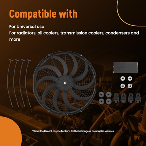 maXpeedingrods 16" Universal Slim Fan 3500FCM Push Pull Electric Radiator Cooling 12V Mount Kit - size: 16 inch
