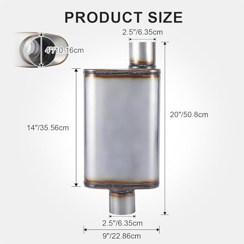 Exhaust Muffler Universal 2.5" Inlet/Outlet, Overall Length 20" 409 Stainless Straight-Through Performance Muffler for Cars Trucks - size: 2.5" Inlet/Outlet