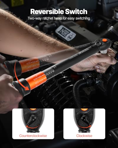 VEVOR 3/8 Inch Drive Torque Wrench, 10-100 ft.lb/13.6-135.6 Nm, Dual-Direction Adjustable Click Torque Wrench with 1/2 & 1/4 adapter, 3" Extension Bar, for Automobile Repair - size: 3/8" 4 PCS