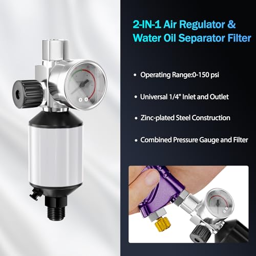 HVLP Air Spray Gun with 1.4/1.7/2mm Nozzles & Air Compressor Regulator, Air Spray Paint Gun w/10pcs 600cc Mixing Cup and Lids, Automotive Paint Sprayer for Car, House Painting, Furniture (Purple) - color: Purple
