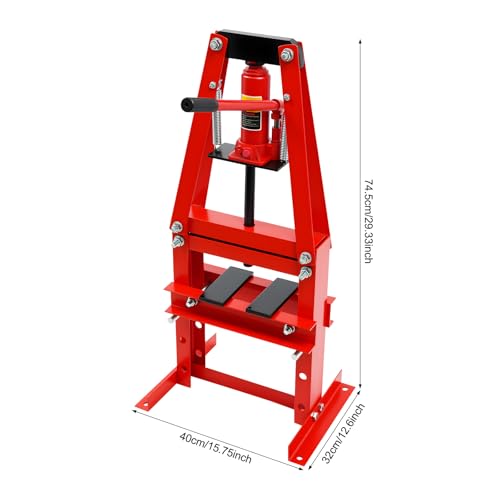 6T Hydraulic Shop Press, A-Frame Structure Hydraulic Press with Plates, Manual, Adjustable Height, Overpressure Protection, for Bearings, Bushings, Automotive, Garage, Metalworking