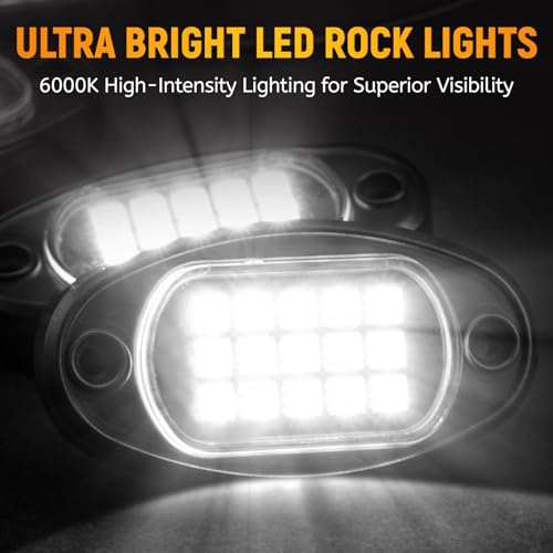 YONEDA White Rock Lights for Trucks, 12 Pods, IP68 Waterproof - color: White, size: 12 Pods(15 LEDs/Pod)