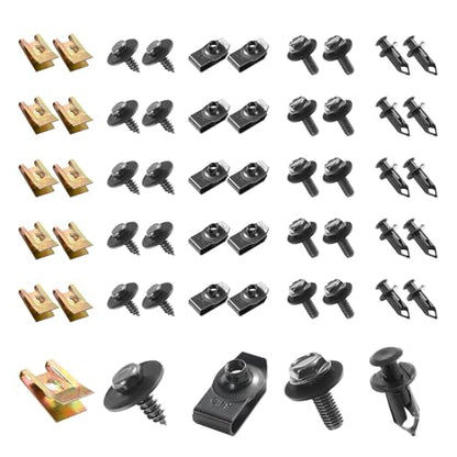 100 PCS Car Body Fasteners Assortment Kit, Bumper Fender Splash Guard Screws Bolts U-Nuts, Universal for Most Cars, Trucks, SUVs (Black)