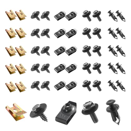 100 PCS Car Body Fasteners Assortment Kit, Bumper Fender Splash Guard Screws Bolts U-Nuts, Universal for Most Cars, Trucks, SUVs (Black)