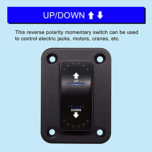weideer 20A 12V Polarity Reversing Momentary Rocker Switch DC Motor Control 7Pin Up Down Blue LED Winch in/Out Switch with Aluminum Plate Screw Pigtail Wire K-053 - color: BU-UP DOWN 7 pin, size: Momentary