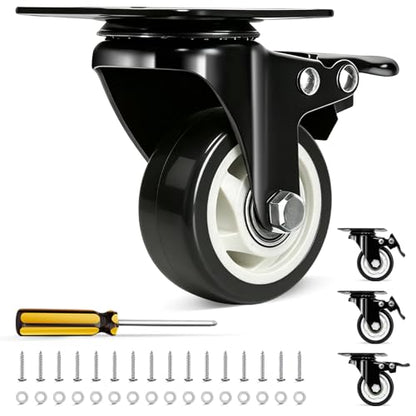 QNCZ 3 Inch Caster Wheels with Brake, Swivel,Heavy Duty, Silent, Set of 4 - color: black, size: 3 IN