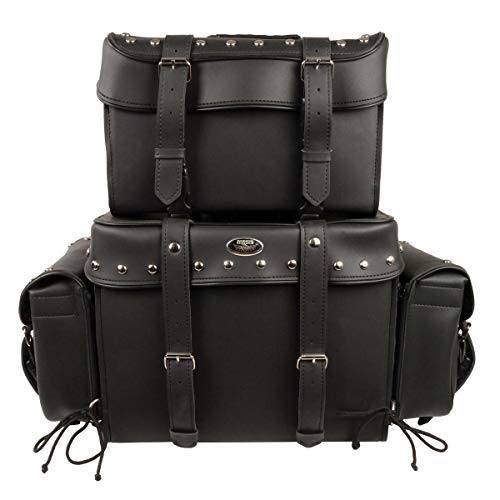 Motorcycle Genuine Leather Waterproof Saddlebag Luggage with Gun Holster inside Brown & Blk Stud/Non Stud (Black, Studed Non Leather) - color: Black, style: Studed Non Leather