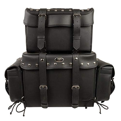 Motorcycle Genuine Leather Waterproof Saddlebag Luggage with Gun Holster inside Brown & Blk Stud/Non Stud (Black, Studed Non Leather) - color: Black, style: Studed Non Leather
