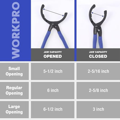 WORKPRO 12-Inch Adjustable Oil Filter Pliers Wrench and Flexible Funnel Set