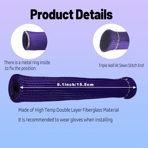 Spark Plug Wire Boots Protection 8 PCS Spark Plug Wire Heat Shield 6 Inches 2500° Heat Sleeve Cover Wrap for LS1 / LS2 Sbc BBC 350 454 (Purple) - color: Purple