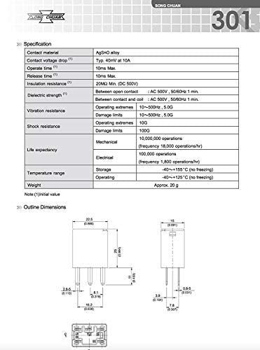 Automotive Purpose Relays 301-1C-C-R1-U01-12VDC 5 PIN (4Pack) - size: 4Pack-12VDC-U01