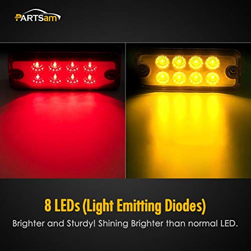 Partsam 20Pcs 4 Inch Led Rectangular Side Marker Clearance Lights, 8 LED Running Lights for Trailer Truck RV Camper Motorhome Car Truck, 12V (10 Amber + 10 Red)