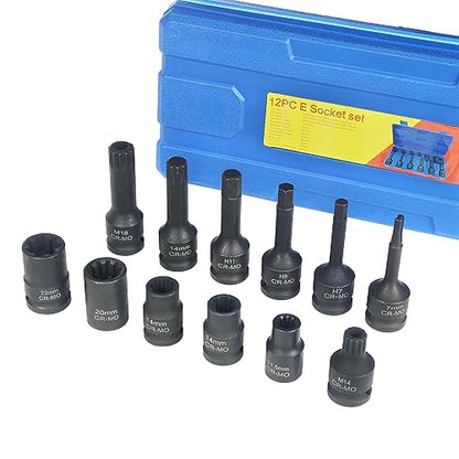 12PCS Brake Adjusting Tools Brake Caliper Socket Set Kit 10 Teeth 7 Teeth H7 H9 M14 for Audi VW BMW Benz Porsche Ford, Wheel Axles Socket M18, Oil Drain Plug Wrench