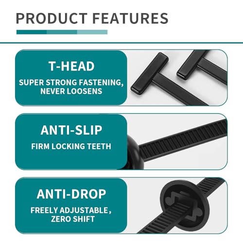 Nylon Universal Cable Tie Buckle, Zipper Clips for Cars, T Style Zip Ties Button Fixion Tools, Automotive Plastic Rivet Push Pin, Auto Body Parts Trim, Bumper Retainer Fender Liner (Black 100PCS) - color: Black 100pcs