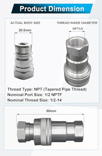 1/2" NPT Hydraulic Quick Connect Tractor Couplers,ISO 5675 Ball Pioneer Style Hydraulic Quick Coupler w/Dust Caps 2 Sets,DecoHongDi