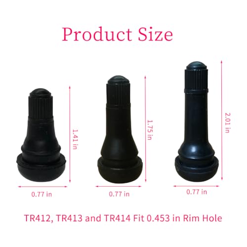 20Pcs TR412 TR413 TR414 Tubeless Valve Stems, Black Rubber Snap-in Valves Tubeless Tire Valve Stems Replacement for Tubeless 0.453 inches Rim Holes on Standard Auto Tires - size: TR412&TR413&TR414-20pcs