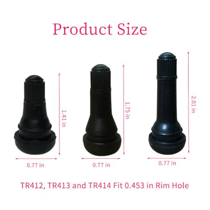 20Pcs TR412 TR413 TR414 Tubeless Valve Stems, Black Rubber Snap-in Valves Tubeless Tire Valve Stems Replacement for Tubeless 0.453 inches Rim Holes on Standard Auto Tires - size: TR412&TR413&TR414-20pcs