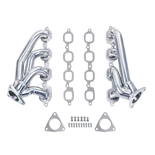 Ceramic Coated Exhaust Manifold Replacement Shorty Headers for 2014-2018 Silverado Sierra 1500 2015-2020 Tahoe Suburban Yukon Escalade 5.3L 6.2L LT V8 Direct Bolt-On OE Location Header Kit Truck SUV - size: Ceramic Coated Shorty Headers