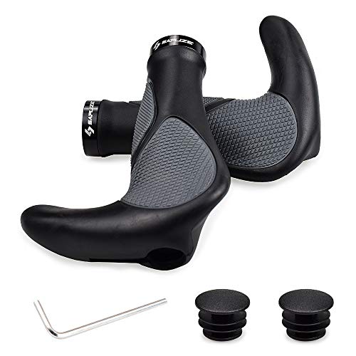 SAPLIZE Bike Handlebar Grips, Ergonomic Design, Wide Palm Support Rubber Bike Grips, Double Lock-on, for Mountain Road MTB Bike, Urban Bikes Scooters, Multi-Color Options - color: Big Horn Shape, Black