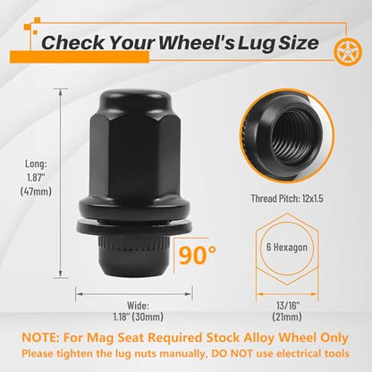 MIKKUPPA 24pcs M12X1.5 Black Mag Lug Nuts - 1.87" (47mm) Height 13/16" Hex Replacement for Toyota Tacoma 4Runner FJ Cruiser Lexus GX - color: Black, size: M12X1.5-1.9" (48mm) Long, style: 24 PCS