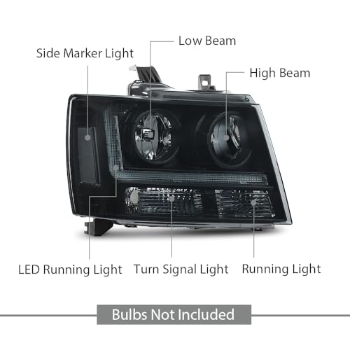 G-PLUS Headlights Assembly Projector Factory Headlamps Compatible with Chevy Tahoe Suburban 2007-2014 Smoky Lens Black Housing Clear Reflector Left & Right Bumper Head Light,faros delanteros - size: [LED Smoky] 2007-2014 Suburban