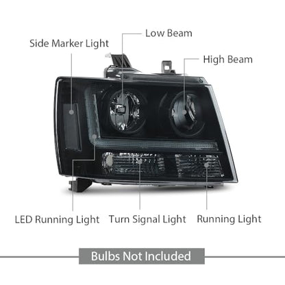 G-PLUS Headlights Assembly Projector Factory Headlamps Compatible with Chevy Tahoe Suburban 2007-2014 Smoky Lens Black Housing Clear Reflector Left & Right Bumper Head Light,faros delanteros - size: [LED Smoky] 2007-2014 Suburban