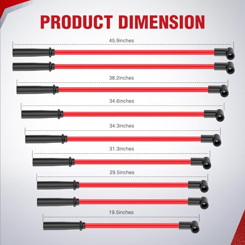 Nilight 9 PCS 10.5mm Straight Boots Spark Plug Ignition Wire - size: 10.5mm - SBC BBC 305 350 454 HEI - Straight Boots