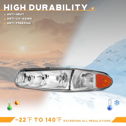 WEELMOTO Halogen Headlights Assembly for 1997-2005 Buick Century/REGAL