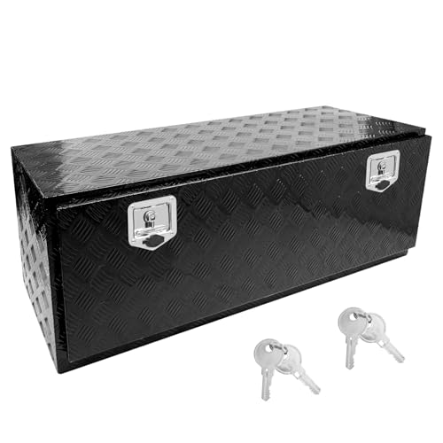 48 * 18 * 18 Aluminum Heavy Duty Diamond Plate ToolBox Chest Box Pick Up Truck Bed RV Trailer Toolbox Storage Organizer with T-Handle Latch Dual Lock Keys - Black - color: Black, size: 48" x 18" x 18"