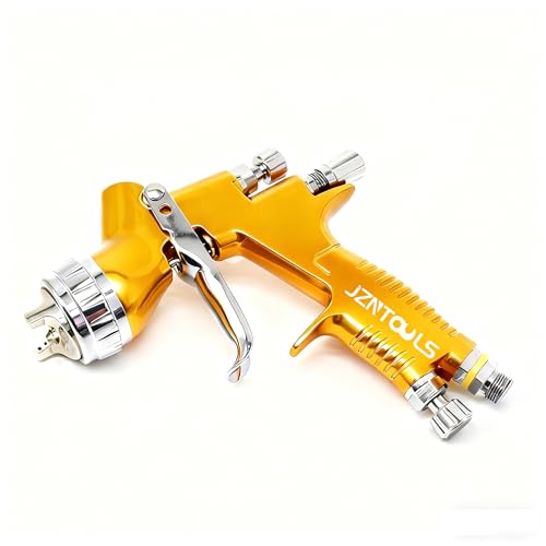 HVLP Spray Gun with 1.3mm Plum Blossom Shape Nozzle, Stainless Steel, Gold, Paint Sprayer Premium Tool Kit for Car & Automotive, Furniture, House Finishing, Varnish and Top Coat - style: Gold（Plum Blossom Nozzle）