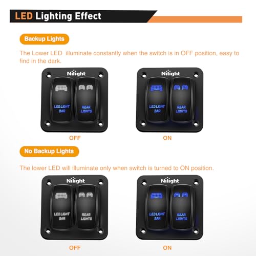 Nilight 2 Gang Rocker Switch Panel SPST On Off Toggle Laser Pattern Blue - color: Blue, size: 2 Gang