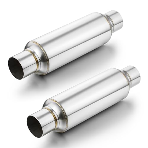A-KARCK 2.5" Inlet Resonator, Exhaust Resonator Muffler Stainless Steel Polished 2.5" Inlet 2.5" Outlet 16" Overall Length Straight Through Design 2 Pack - size: 2.5" Inlet/Outlet 16" Long - Polished - 2 Pack