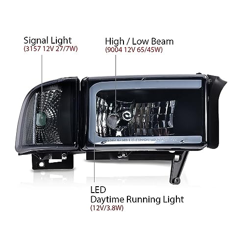 G-PLUS LED Headlights Fit Dodge Ram 1500 1994-2001/Ram 2500 3500 1994-2002 - size: Fit Dodge Ram 1994-2001(Smoke)