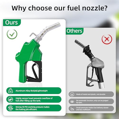 1'' NPT Automatic Diesel Fuel Nozzle with Fuel Hose 360 degree Swivel &Hook - color: 1pack green, size: 1'' NPT