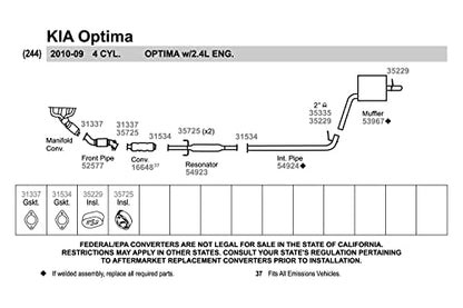 Walker 54923 Direct Fit Exhaust Resonator and Pipe Assembly for Kia Optima