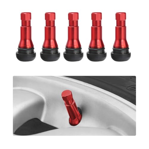 KVAEY 5 PCS TR413AC Tire Valve Stems, Chrome Rubber Tubeless Valve Stems Suit for 0.453 inch Rim Holes, Snap-in Tyre Metal Stems for Standard Vehicle Tires, Car Accessories (Red) - color: Red