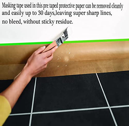 xianshengle Pre-Taped Masking Paper for Painting Tape and Drape Painters Paper, Paint Adhesive Protective Paper Roll for Car and Furniture Protection (4 Rolls)
