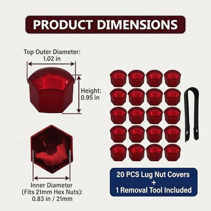 20PCS Lug Nut Covers, 21mm Car Hexagonal Wheel Bolt Covers Caps with Removal Tool, Dustproof Anti-Rust Auto Hub Screw Bolt Head Tire Protector, Universal Lug Nut Cap for Car SUV Truck (Red) - color: Red #21mm