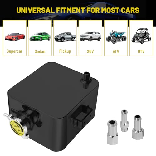 2.5L Universal Water Coolant Expansion Tank Aluminum Alloy Coolant Radiator Overflow Expansion Tank Reservoir Complete Header kit, Black - color: Black